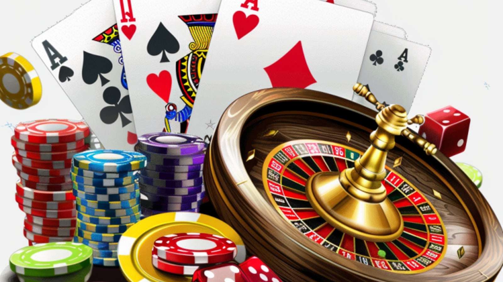 Meja permainan kartu dan chip kasino dengan pencahayaan hangat